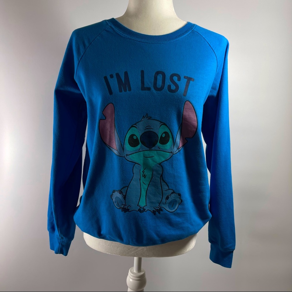 ❌SOLD❌ Disney Lilo & Stitch blue sweater "I'm Lost" size M